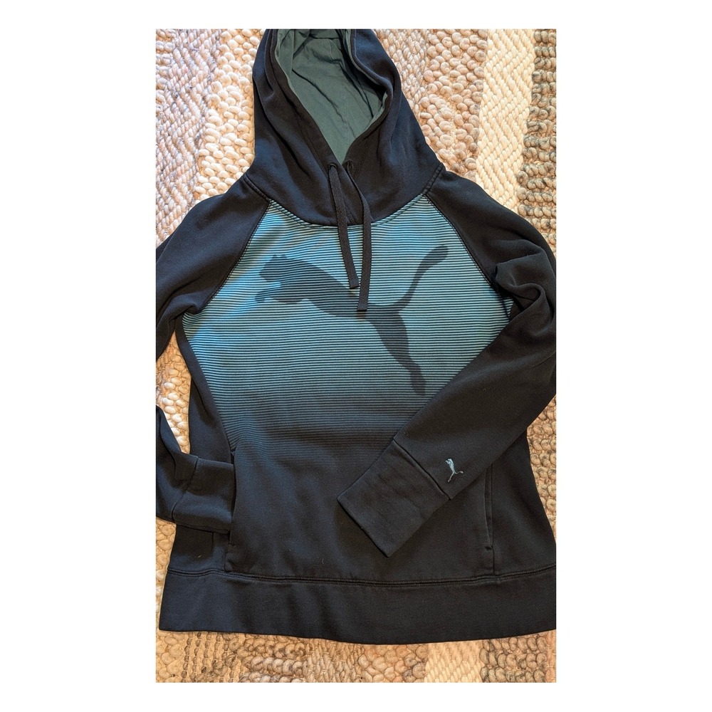 Puma Womens Black Logo Hoodie Pullover Sweatshirt Size M NOTES y2k streetwear